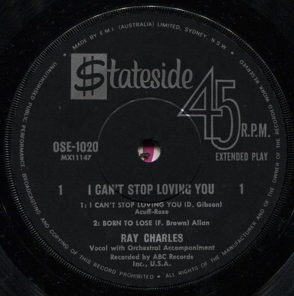 Ray Charles : I Can't Stop Loving You (7", EP, RE)