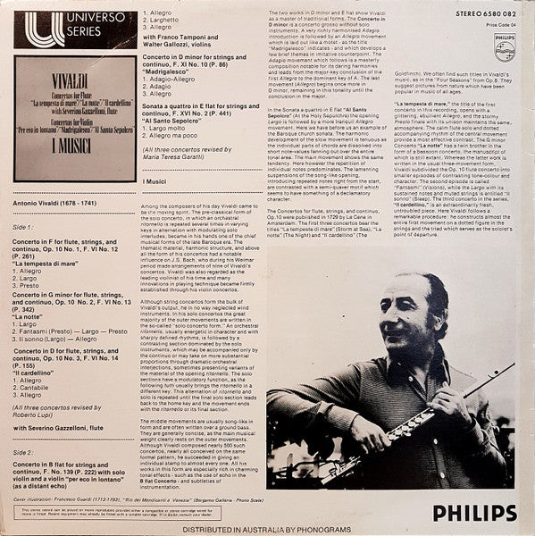 Antonio Vivaldi, I Musici : Concertos For Flute / Concertos For Violin (LP)