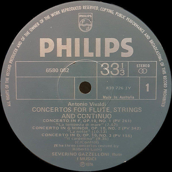 Antonio Vivaldi, I Musici : Concertos For Flute / Concertos For Violin (LP)