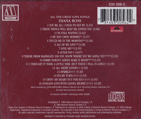 Diana Ross : All The Great Love Songs (CD, Comp, RP)