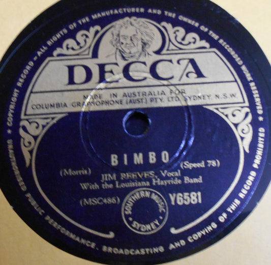 Jim Reeves With Louisiana Hayride Band : Bimbo / Gipsy Heart (Shellac, 10")