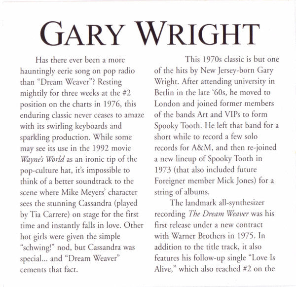 Gary Wright : Dream Weaver And Other Hits (CD, Comp)