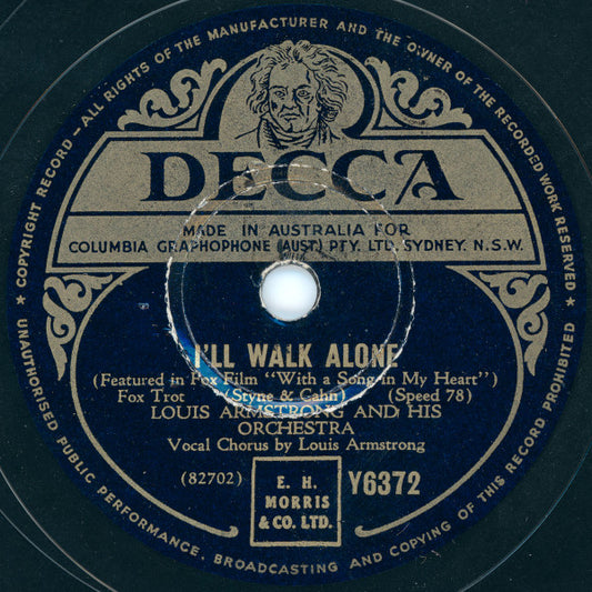 Louis Armstrong And His Orchestra : I'll Walk Alone / Kiss Of Fire (Shellac, 10", Single)