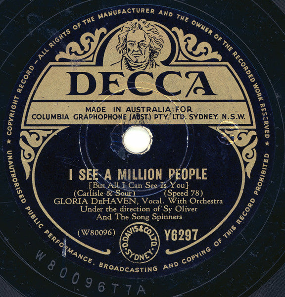 Gloria DeHaven* And The Song Spinners : I See A Million People / If I Were A Blackbird (Shellac, 10")