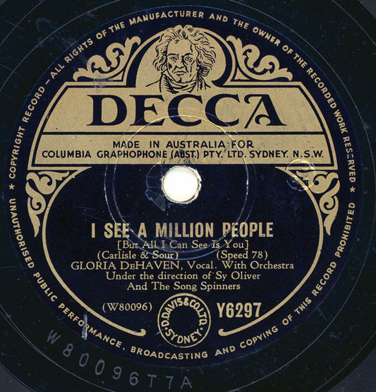 Gloria DeHaven* And The Song Spinners : I See A Million People / If I Were A Blackbird (Shellac, 10")
