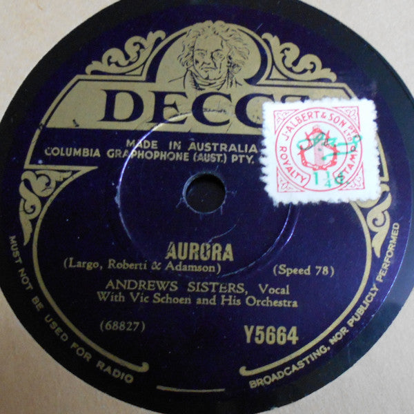 The Andrews Sisters With Vic Schoen And His Orchestra : Johnny Peddler / Aurora (Shellac, 10")