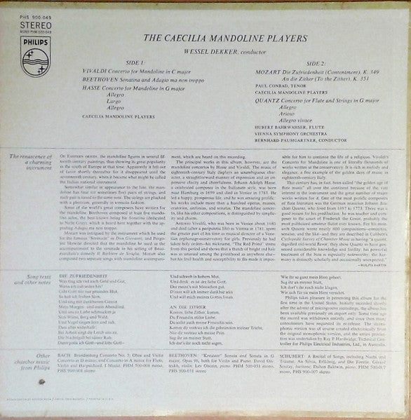 Mandolin Orchestra Caecilia (Amsterdam), Wessel Dekker : The Caecilia Mandoline Players (LP, Album, RE)