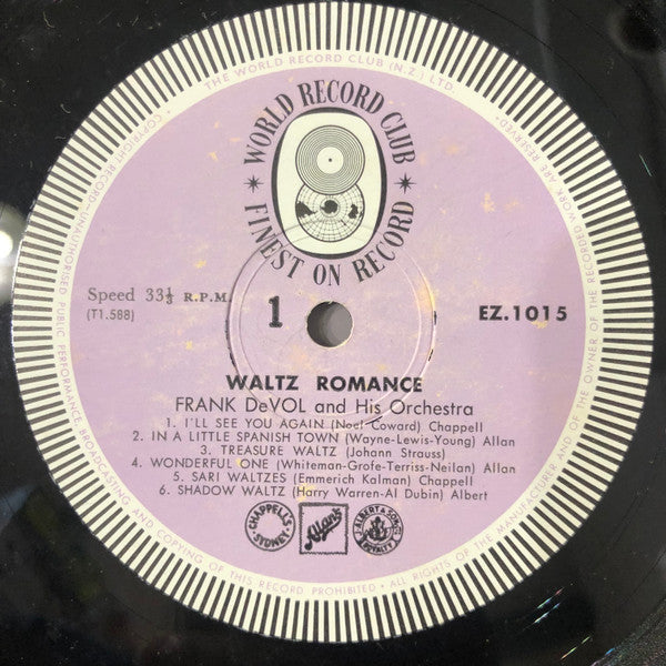 Frank De Vol And His Orchestra : Waltz Romance (LP, Album, Mono, Club)