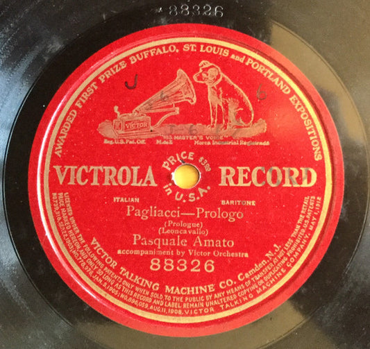 Pasquale Amato : Pagliacci - Prologo (Shellac, 12", S/Sided)