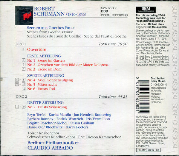 Robert Schumann / Berliner Philharmoniker, Claudio Abbado, Bryn Terfel, Karita Mattila, Jan-Hendrik Rootering, Barbara Bonney, Endrik Wottrich, Iris Vermillion, Brigitte Poschner-Klebel, Susan Graham (2), Hans Peter Blochwitz, Harry Peeters : Scenes From Goethe's Faust  (2xCD, Album)