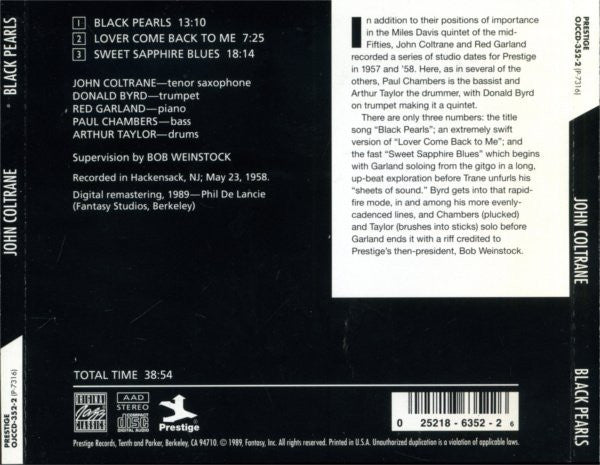 John Coltrane : Black Pearls (CD, Album, RE, RM)