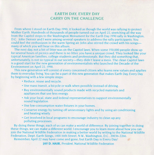 John Denver : Earth Songs (CD, Album)