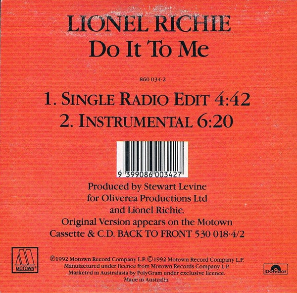 Lionel Richie : Do It To Me (CD, Single)