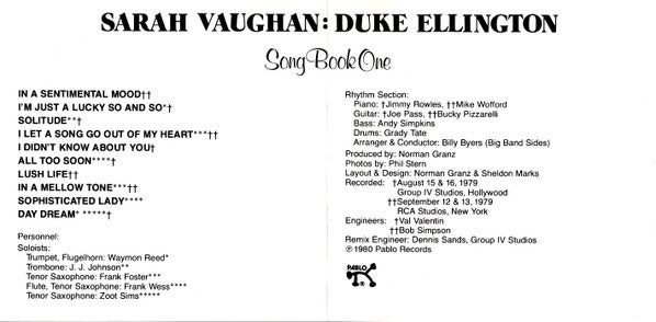 Sarah Vaughan : Duke Ellington Song Book One (CD, Album, RE, RM)