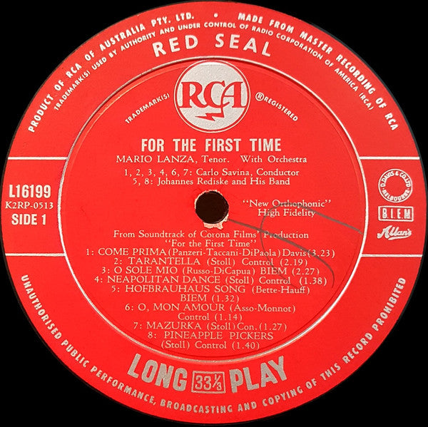 Mario Lanza : For The First Time (LP, Mono)