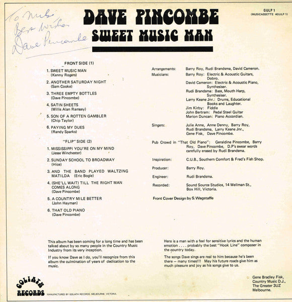 Dave Pincombe : Sweet Music Man (LP, Album)