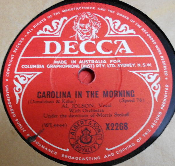 Al Jolson : Carolina In The Morning / I Want A Girl (Shellac, 10")