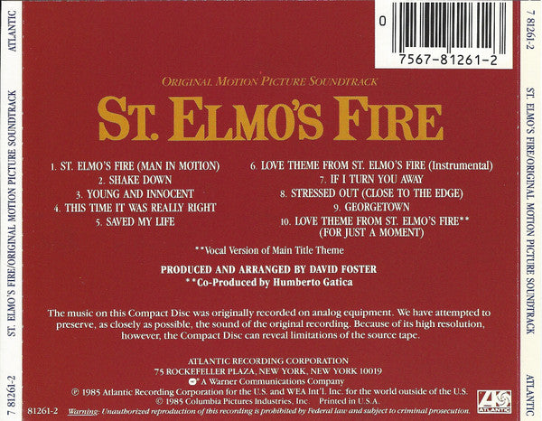 Various : St. Elmo's Fire (Original Motion Picture Soundtrack) (CD, Album)