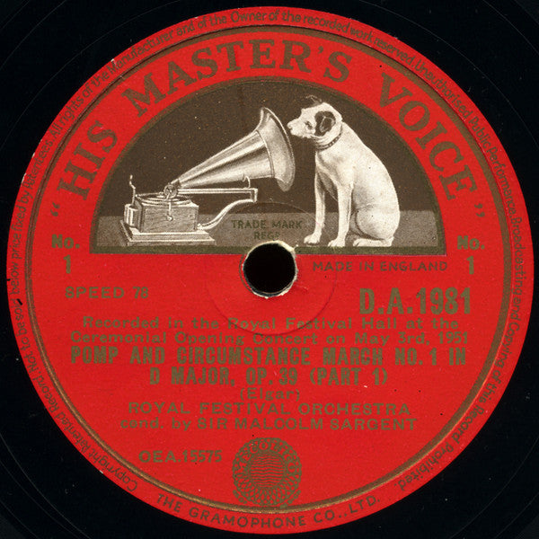 Elgar* - Royal Festival Orchestra, Sir Malcolm Sargent : Pomp And Circumstance March No. 1 In D Major, Op.39 (Shellac, 10")