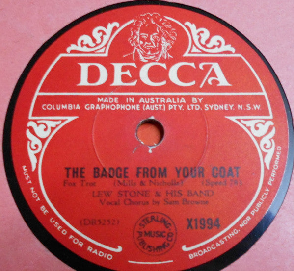 Lew Stone & His Band* : The Badge From Your Coat / Bless 'Em All (Shellac, 10")