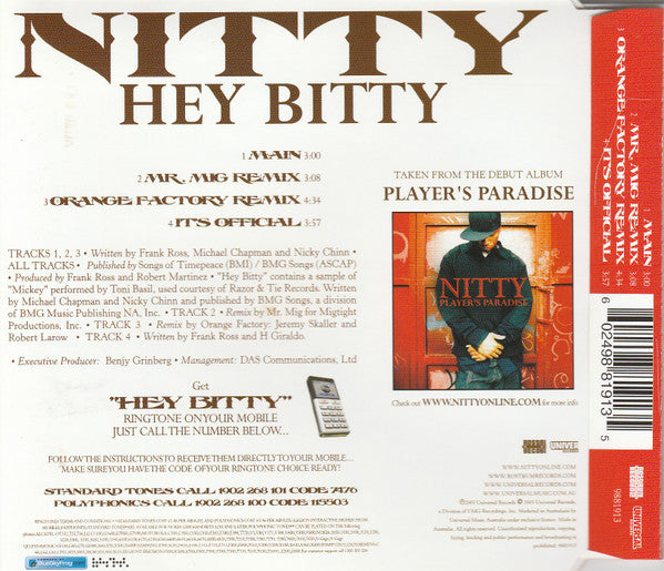 Nitty (2) : Hey Bitty (CD, Single)