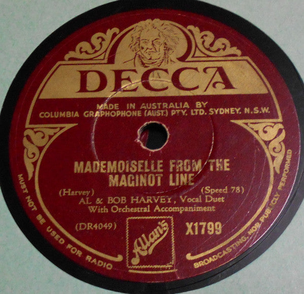 Al And Bob Harvey : Good Luck / Mademoiselle From The Maginot Line (Shellac, 10")