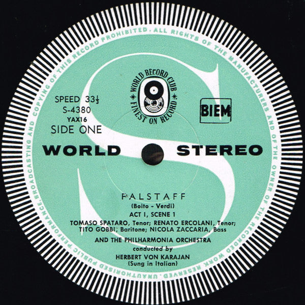 Verdi* - Tito Gobbi, Luigi Alva, Elisabeth Schwarzkopf, Anno Moffo*, Rolando Panerai, Tomaso Spataro, Renato Ercolani, Nicola Zaccaria, Nan Merriman, Fedora Barbieri, The Philharmonic Orchestra* And Chorus* Conducted By Herbert von Karajan : Falstaff (3xLP, Album, Club, RE + Box)