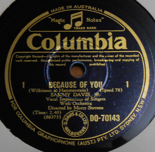 Sammy Davis Jr. : Because Of You (Shellac, 10")