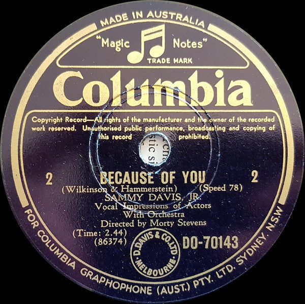 Sammy Davis Jr. : Because Of You (Shellac, 10")