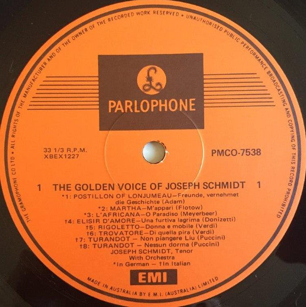 Joseph Schmidt : The Golden Voice Of Joseph Schmidt (LP, Comp, Mono)