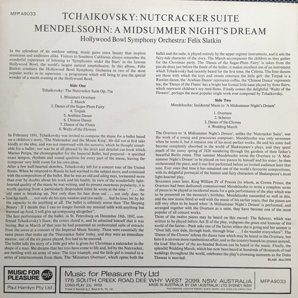 Felix Slatkin, The Hollywood Bowl Symphony Orchestra : Tchaikovsky: Nutcracker Suite, Mendelssohn: A Midsummer Night’s Dream (LP, Album)