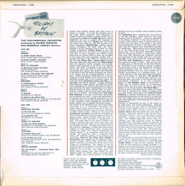 Philharmonia Orchestra Conducted By George Weldon With Frederick Harvey : Holiday In Britain (LP, Album, Club)