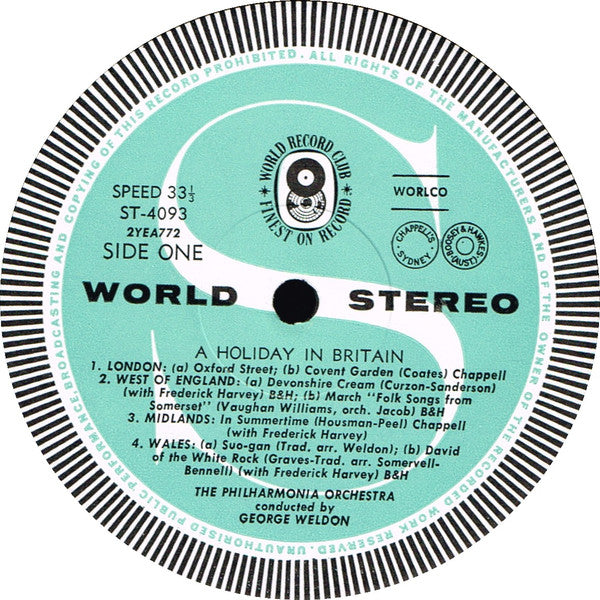 Philharmonia Orchestra Conducted By George Weldon With Frederick Harvey : Holiday In Britain (LP, Album, Club)