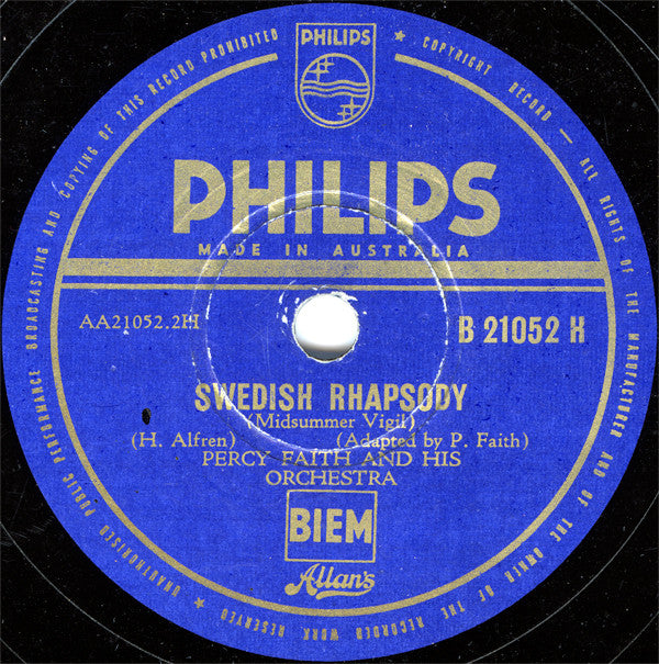 Percy Faith & His Orchestra : Song From Moulin Rouge / Swedish Rhapsody (Shellac, 10")