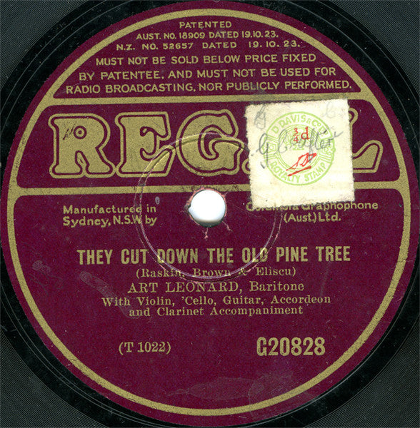 Art Leonard : They Cut Down The Old Pine Tree / The Face On The Bar Room Floor (Shellac, 10")