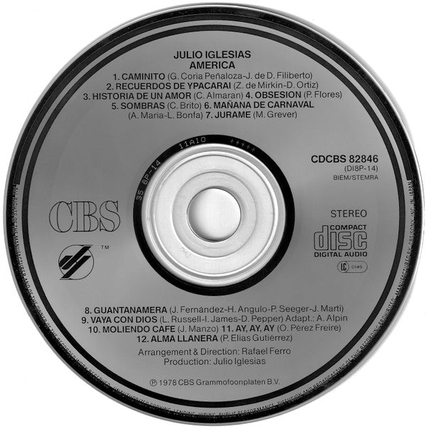 Julio Iglesias : America (CD, Album, RE, Pre)