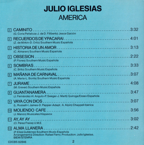 Julio Iglesias : America (CD, Album, RE, Pre)