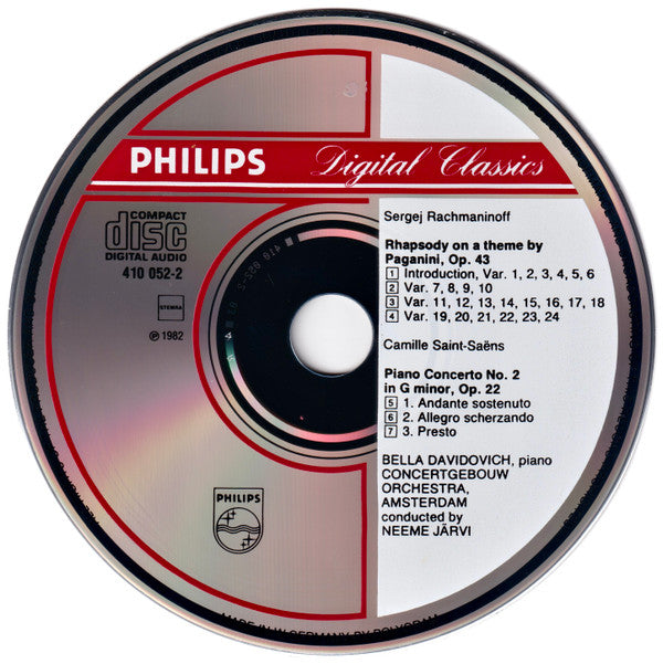Saint-Saëns* / Rachmaninoff* – Bella Davidovich, Concertgebouw Orchestra, Amsterdam*, Neeme Järvi : Piano Concerto No. 2 = Klavierkonzert Nr. 2 / Rhapsody On A Theme Of Paganini (CD, Album, RE)