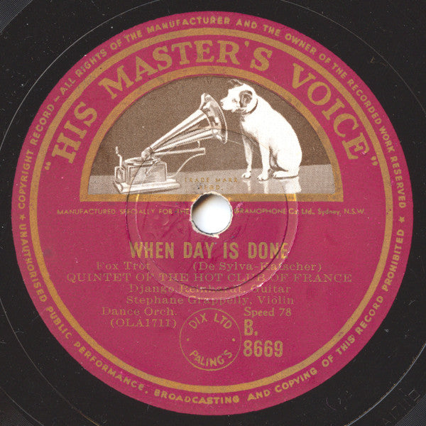Quintette Du Hot Club De France : Solitude / When Day Is Done (Shellac, 10")