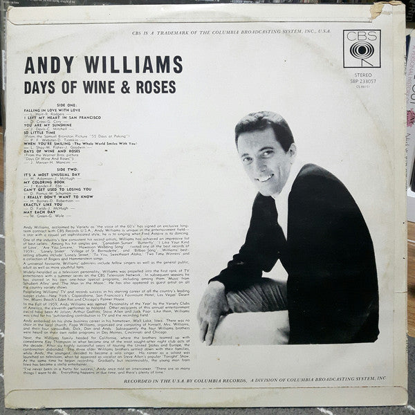 Andy Williams : Days Of Wine And Roses (LP, Album)