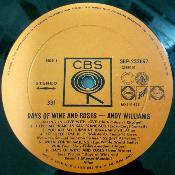Andy Williams : Days Of Wine And Roses (LP, Album)