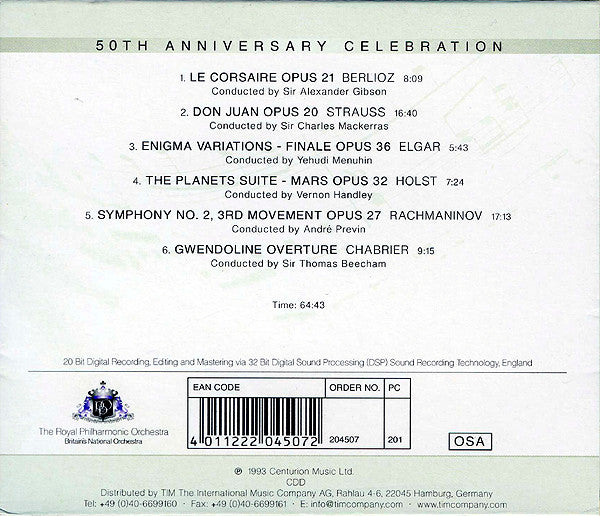 The Royal Philharmonic Orchestra* / Sir Thomas Beecham / Sir Alexander Gibson* / Vernon Handley / Sir Charles Mackerras / Yehudi Menuhin / André Previn : 50th Anniversary Celebration (CD, Comp)