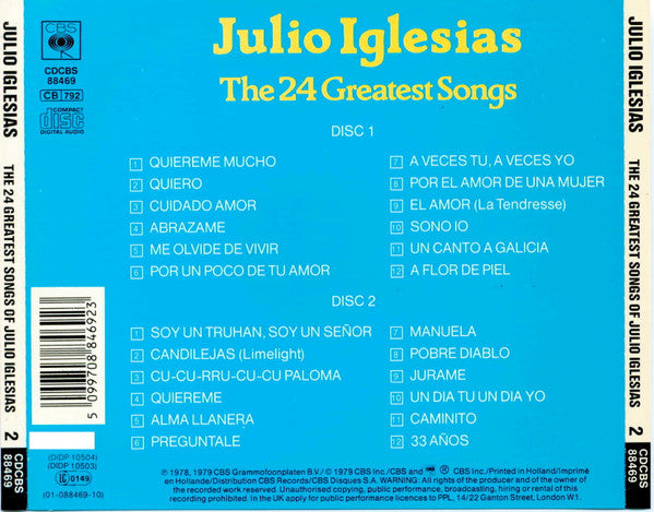 Julio Iglesias : The 24 Greatest Songs (2xCD, Comp, RE)