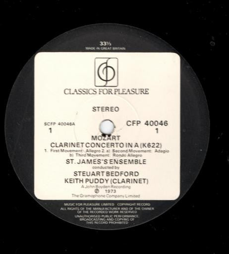 Wolfgang Amadeus Mozart / Joseph Haydn, Keith Puddy / Elgar Howarth, The Ensemble Of St. James Conducted By Steuart Bedford : Clarinet Concerto In A / Trumpet Concerto In E♭ (LP)