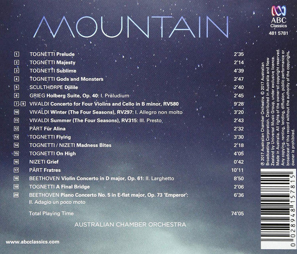 Richard Tognetti, Jennifer Peedom, Australian Chamber Orchestra : Mountain (Original Motion Picture Soundtrack) (CD, Album)