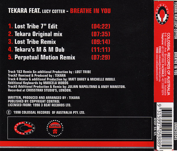 Tekara Feat. Lucy Cotter : Breathe In You (CD, Single)