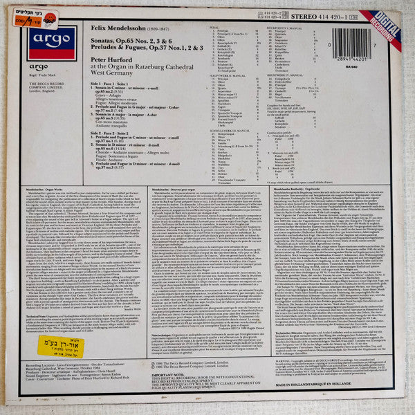 Felix Mendelssohn-Bartholdy, Peter Hurford : Organ Works (LP)
