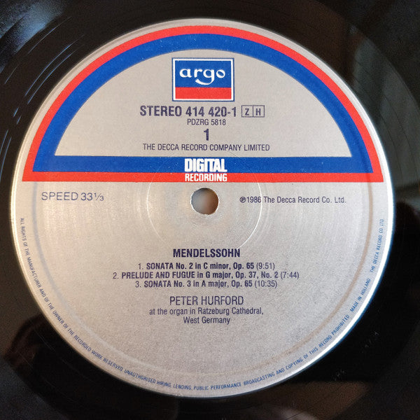 Felix Mendelssohn-Bartholdy, Peter Hurford : Organ Works (LP)
