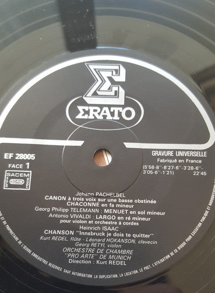 Orchestre Pro Arte De Munich, Kurt Redel : Le Canon de Pachelbel Et Huit Pages Célèbres (LP)
