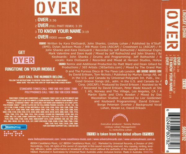 Lindsay Lohan : Over (CD, Single, Enh)